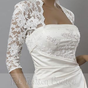 Stretchy lace wedding bridal evening 3/4 sleeved bolero jacket shrug Size S-XL, 2XL-4XL