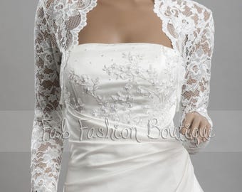 Light ivory stretchy lace wedding bridal long sleeved bolero jacket shrug Size S-XL, 2XL-4XL