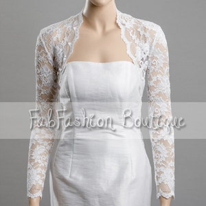 White stretchy long sleeve lace wedding bridal evening bolero jacket shrug Size S-XL, 2XL-4XL