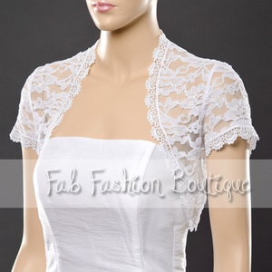 White short sleeved lace bolero jacket shrug Size S-XL, 2XL-5XL