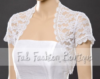 White short sleeved lace bolero jacket shrug Size S-XL, 2XL-5XL