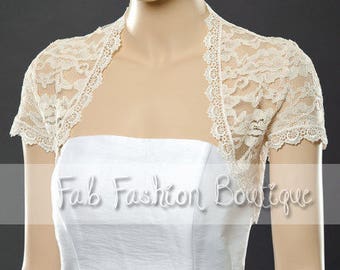 Ivory short sleeved lace bolero jacket shrug Size S-XL, 2XL-5XL