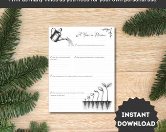 Christian Year in Review Printable Faith Reflection Journal Theme Spiritual Growth Worksheet Planner Insert Year-End Reflection Template