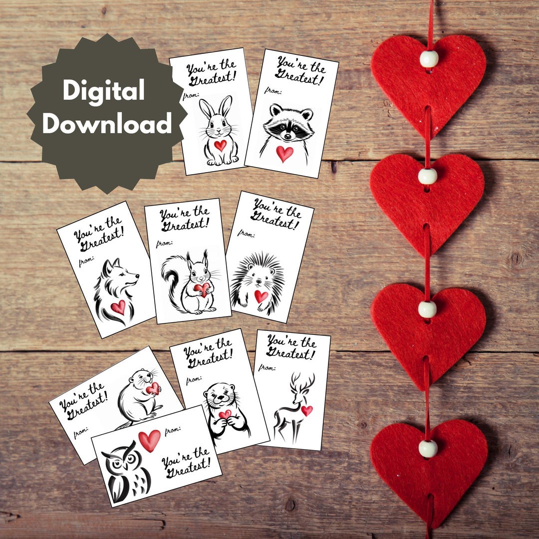 Valentine’s Day Gift Tags for Kids Cute Wildlife Animal Classroom Cards ...