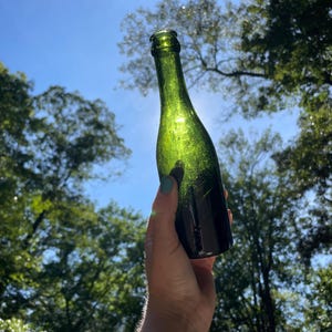 Set of Three Antique Green Glass Bottles Pre 1900s