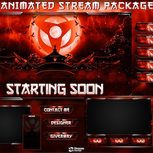 Superposición de anime oscuro para Twitch / Tema de samurái animado / Paquete de transmisión de guerreros / Superposiciones japonesas / Paquete de transmisión ninja, paneles de juegos Mangna