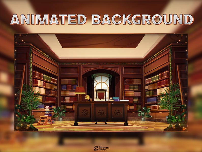 Computer Library Animated Vintage Library Animated Background Zoom, Dark Academia Virtual Office ...