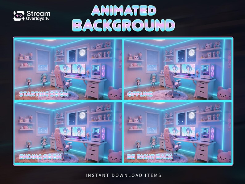 Kawaii Anime Gaming Room Animated Background Screen, Pastel Cute Setup ...