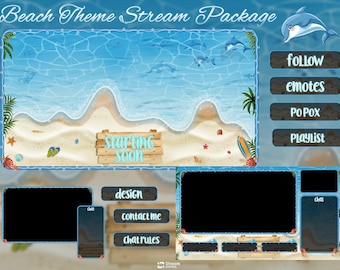 Strand Thema Gaming Overlay | Animiertes Tracking-Paket | Sommer Twitch Overlay | Ocean Screens Animation | Benachrichtigungen | Paneele | Streamlabs | Obs