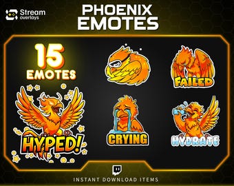 Majestic Phoenix Emotes & Stickers | Fiery Bird Orange Flame | Majestic Glory Phoenix Twitch Emotes for Streamers on Twitch and Discord