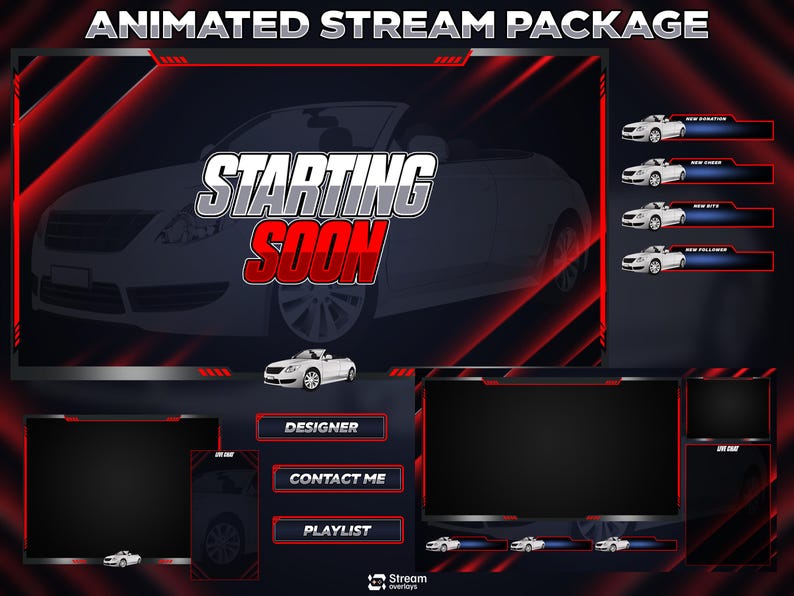 Car Overlay Pack | Animated Racing Stream Screens | Sport Car Theme ...