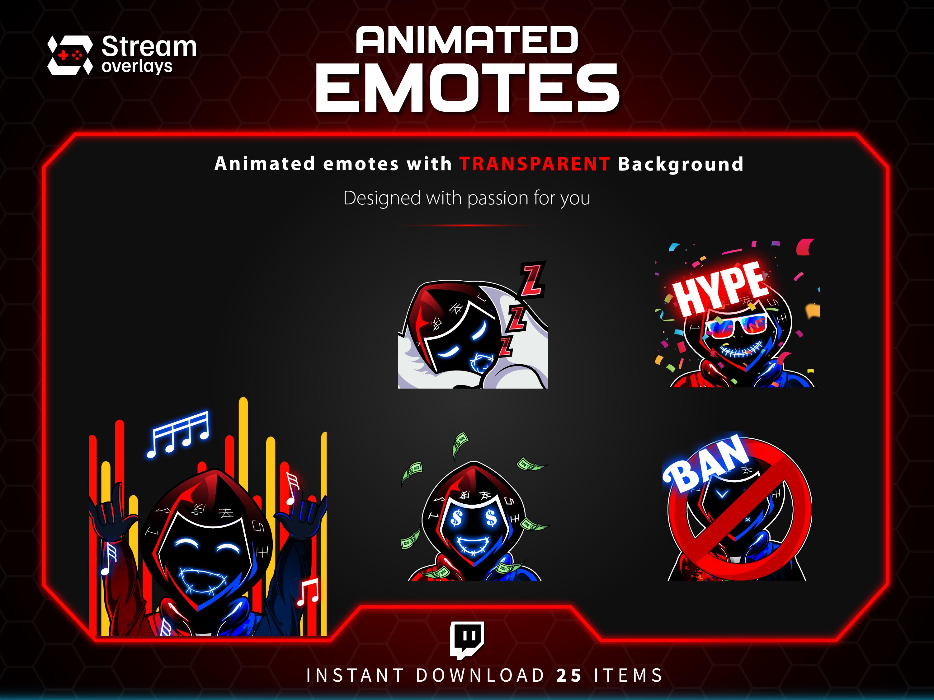Animated Neon Mask Twitch Emotes: Cyberpunk Streamer Emojis, (25x PNG ...