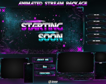 Cyberpunk Tactical Twitch Overlay-Paket, Ammo War Stream-Overlays-Paket, Cyan Purple (demnächst verfügbar), Panels, VTuber, FPS, Bullet Streaming