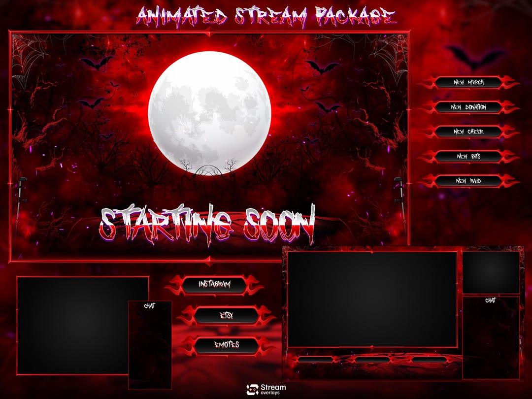 Dark Horror Twitch Overlay Pack | Moon Stream Package | Animated ...