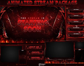 Red Demon Blade Stream Overlay Paket Animiert | Dark Fire Twitch Bildschirme | Höllen-Thema ab bald, Teufel-Warnungen, Panels OBS Kick YouTube