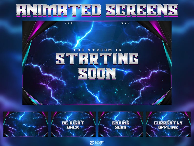 Loading Screen For Stream Electric Lightning Twitch Overlay Pack | Animated Gaming Stream Screens ...
