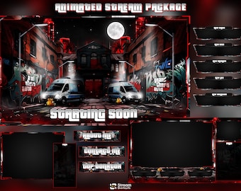 Animiertes Stadt-Stream-Overlay-Paket, Thief-Game-Twitch-Overlay-Paket, Vice Neon Street (demnächst verfügbar), Panels, Kick-Streaming, OBS-Assets