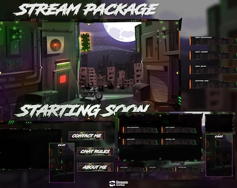 Biker Stream Overlay Package, Motorcycle Theme, Dark Night City Twitch Pack, Animated Twitch Overlays | City Streamer screens, Panels Alerts