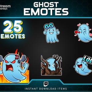 25 Halloween Geist Emotes | Gruseliges Stream Paket | Phantom Twitch Grafik | Discord Emojis | Niedliches Geisterbach Paket