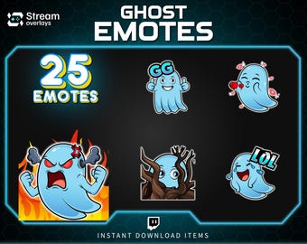 25 Spooky Ghost Twitch Emotes: Halloween Emojis (Instant Download)