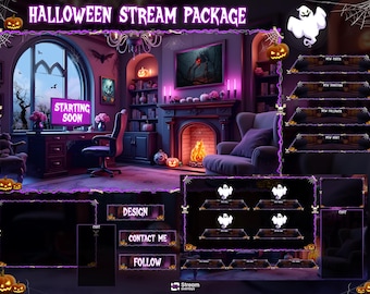 Animerat Halloween Twitch Stream-paket, kusligt Halloween OBS-överlägg, Kawii Stream-paket, kusligt Twitch-överläggspaket, sött spököverlägg
