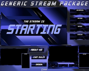 Futuristisches blaues Gaming-Stream-Overlay-Paket, Cyber Tech Twitch-Overlay-Set, moderner Bildschirm, elegante "Demnächst verfügbar"-Panels, vTuber-Assets, OBS