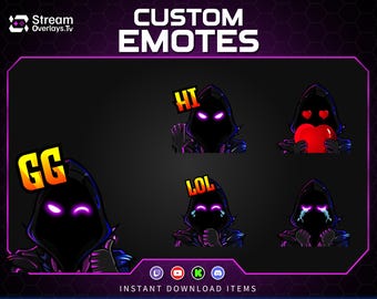 Lila Neon Hacker Twitch Emotes | Sensenmann Emoji Pack für Luftschlangen | Niedliche Sensenmann Twitch Emotes | Sensenmann Emote Paket