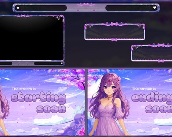 Anime Girl Twitch Stream Pack, Sakura Stream Overlay, Vtuber Girl OBS Overlay, Kawii Stream, Mystical Stream Bundle, Pastel Fantasy Stream