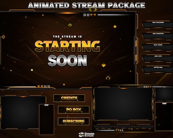 Futuristisches Gold-Twitch-Overlay-Paket, Cyber Tech Stream-Overlay-Set, Premium-Bildschirm, elegante "Demnächst verfügbar"-Panels, vTuber-Assets, OBS, Kamera