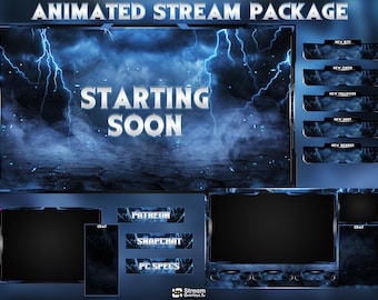 Blue Thunder Twitch Overlay | Lightning Streaming Pack | Electric Animated Scenes, Blue Smoke Streams, Twitch Alerts, Starting Soon Power