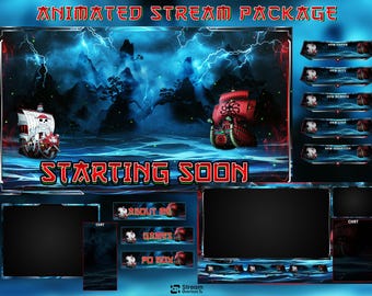 Blue Ocean Strom Piraten Anime Pack | Donner Twitch Overlay | OBS Sturm Ocean | Stromkabel |  Warnungen, Panels, Webkamera & Bildschirme