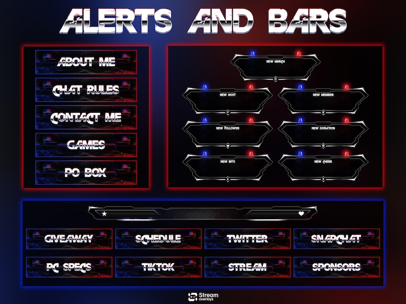 Ocean Police Twitch Overlay, Red and Blue Naval Cops Ocean Layouts for ...