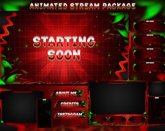 Animiertes taktisches FPS Twitch Overlay Paket | Rot und Grün Militär Jungle Stream Overlay | Moderne Shooter Stream Overlays,combat Gamer