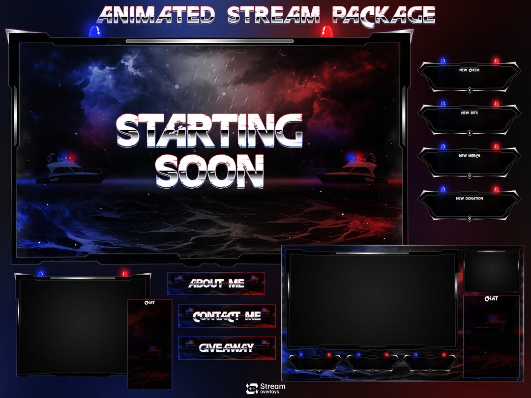 Ocean Police Twitch Overlay, Red and Blue Naval Cops Ocean Layouts for ...
