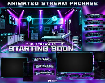 Cyber Krankenhaus Twitch Overlay Paket | Neon Surgery Stream Paket, Sci-Fi Lab OBS Animiertes Overlay, Futuristisches Labor Twitch Panels Kick