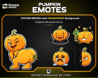25 Pumpkin Stream Emotes, Spooky Fall Emojis (PNG Digital Download)
