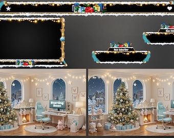 Christmas Kawaii Gaming Room Twitch Overlays Pack | Snow Fireplace | Christmas Tree Holiday Live Stream | Gift for Gamer | Game Room Decor