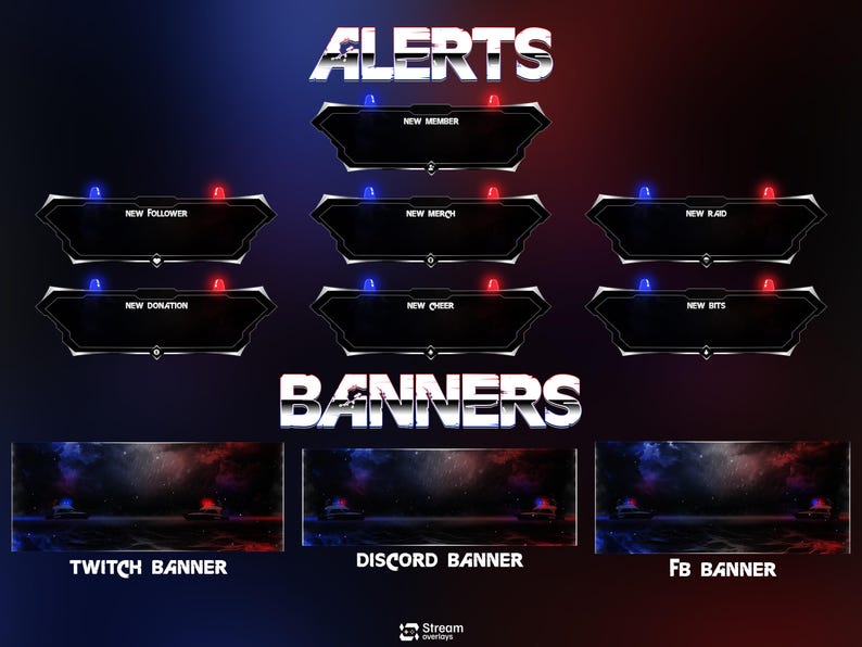 Ocean Police Twitch Overlay, Red and Blue Naval Cops Ocean Layouts for ...