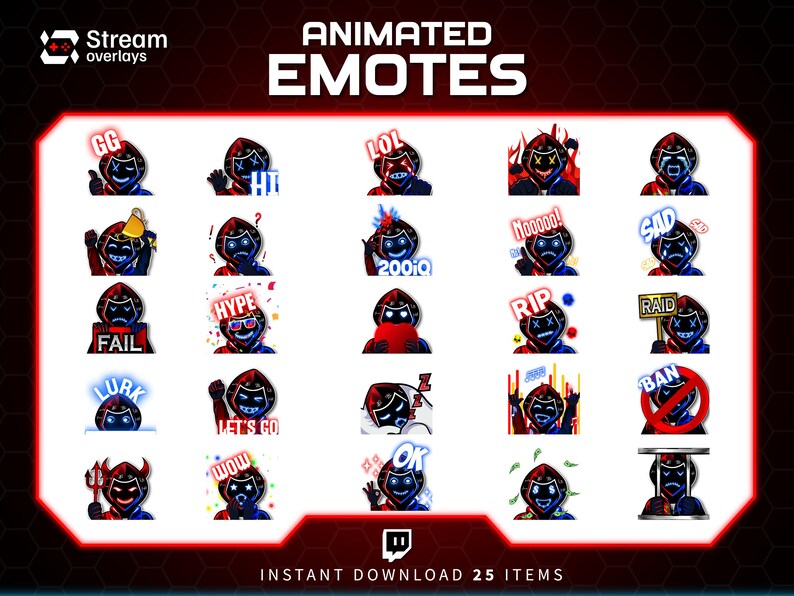 Animated Neon Mask Twitch Emotes: Cyberpunk Streamer Emojis, (25x PNG ...
