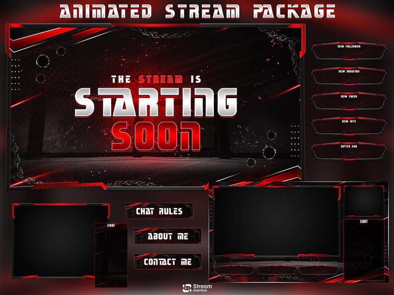 Chain Esports Twitch Overlay Pack, Boxing Stream | Red & Black Animated ...