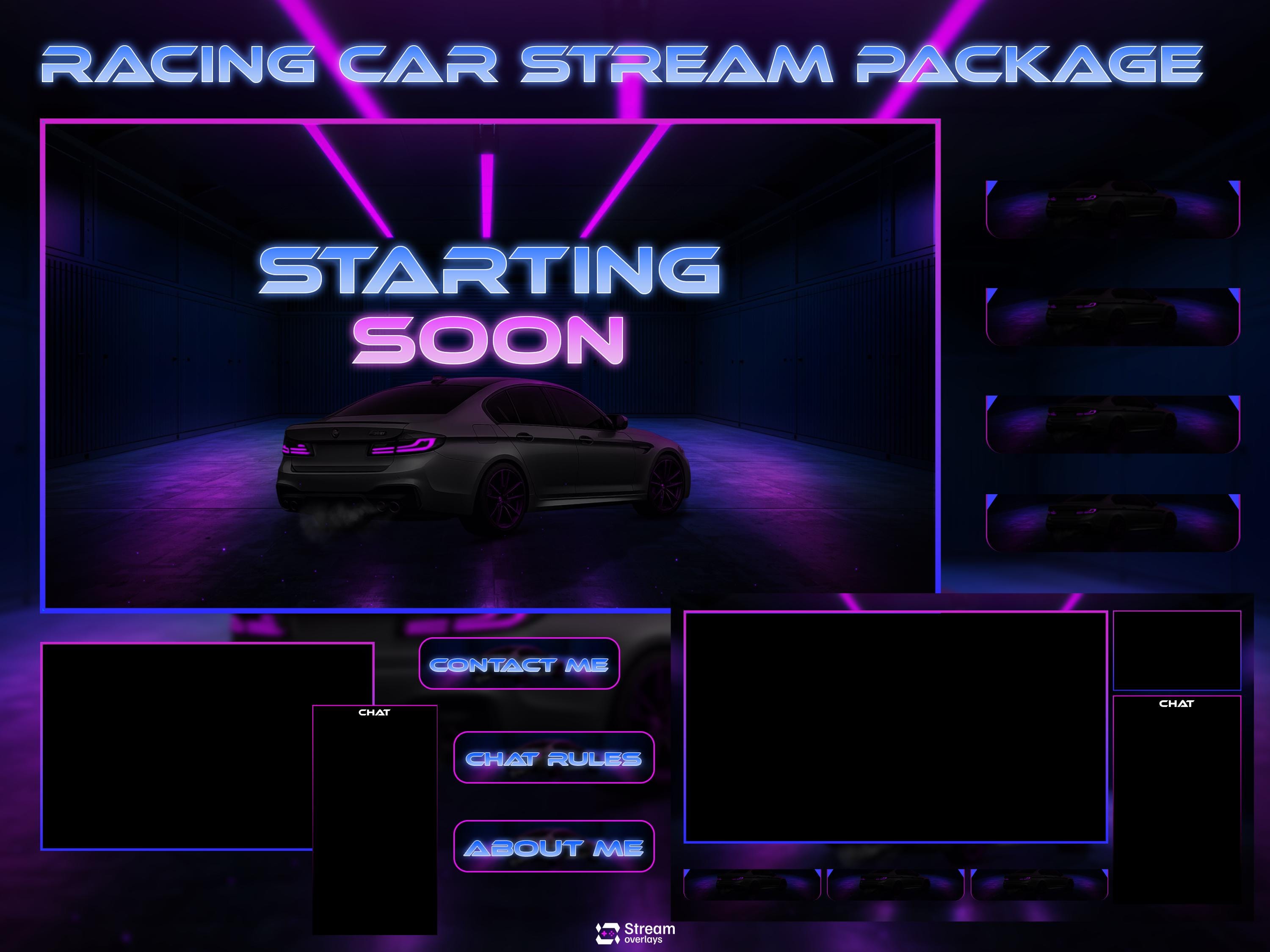 Car Twitch Overlay Pack | Animated Racing Stream | Neon Streaming ...