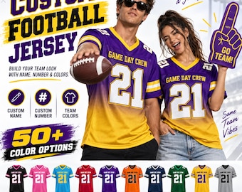 Custom Football Jersey with Name and Number for Adults & Kids – American Football Fan Cheerwear