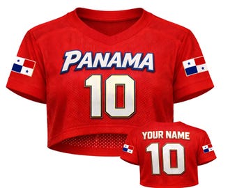 Panama Crop Top Soccer Jersey, Custom Name Number Mesh Shirt, Women Football Fan Crop Top