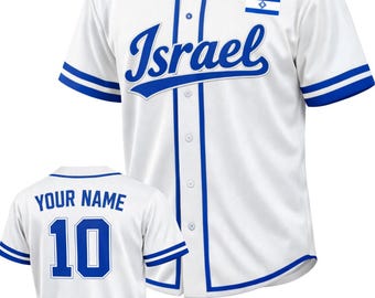 Israel Baseball Jersey, Custom Name and Number, Blue and White Fan Gift