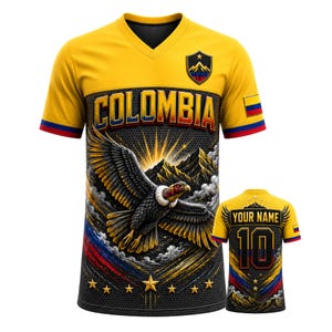 Colombia Name Patch Jersey 3D, Custom Hybrid Mesh V-Neck Country Pride Shirt Gift