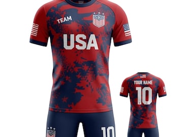 Custom USA Soccer Jersey and Shorts Set, Personalized Name Number Football Kit, American Flag Team Uniform, Unisex Match Day Fan Gear