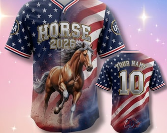 Custom 3D Horse Baseball Jersey, Patriotic Rodeo Fan Gift