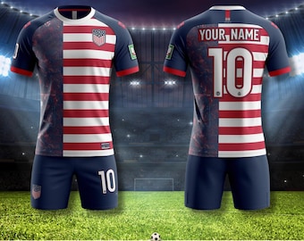 Conjunto personalizado de camiseta y pantalón corto de fútbol de EE. UU., equipación de fútbol personalizada.