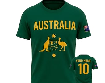 T-shirt de football australien personnalisé, t-shirt vert et or pour supporter de football