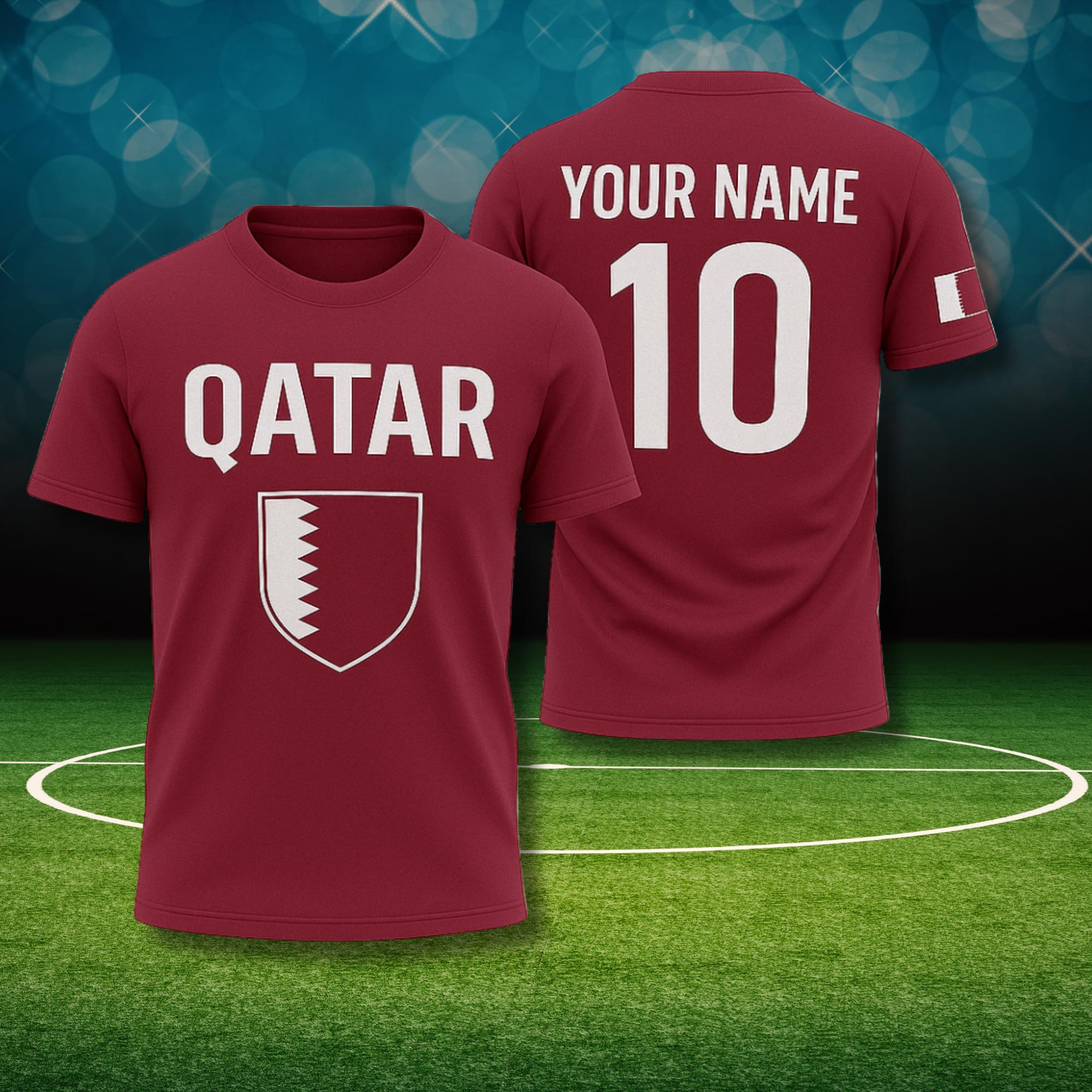 Qatar Soccer Jersey Custom Name Number Shirt, Maroon Football Fan Tee ...
